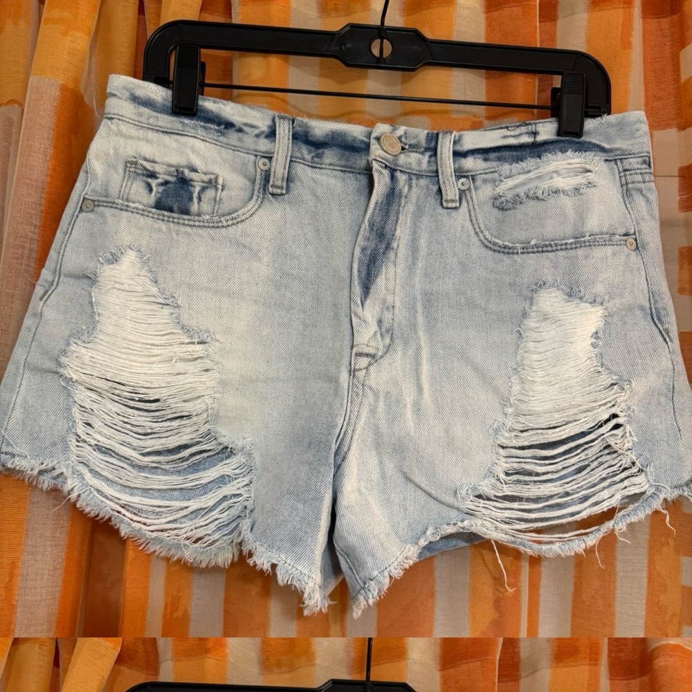 BLANKNYC The Barrow Shorts Women Sz 29 Waist Blue Hi Rise Raw Hem